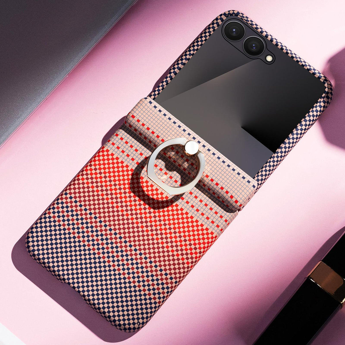 For Galaxy Z Flip8 5G Rainbow Plaid Shell-Film Integrated Shockproof Phone Case - Pink - EDA009799301A