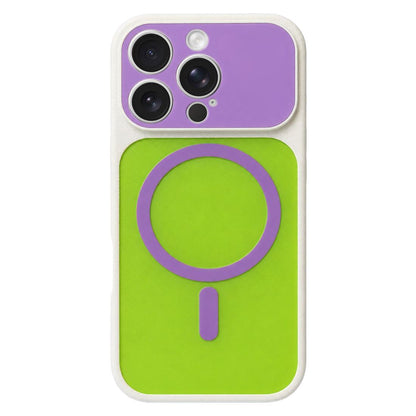 For iPhone 16 Pro Color Blocked Fruity PC Hybrid TPU Magnetic Phone Case - Grass Purple - EDA009800206B