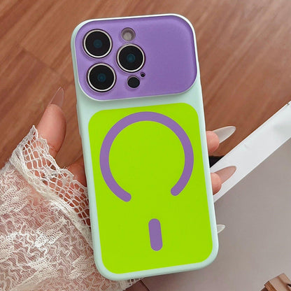 For iPhone 16 Pro Color Blocked Fruity PC Hybrid TPU Magnetic Phone Case - Green + Purple - EDA009800206F