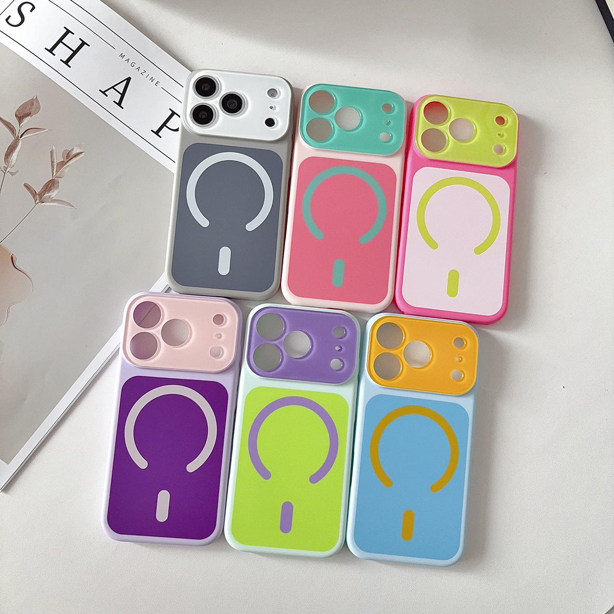 For iPhone 15 Pro Max Color Blocked Fruity PC Hybrid TPU Magnetic Phone Case - Grass Purple - EDA009800208B