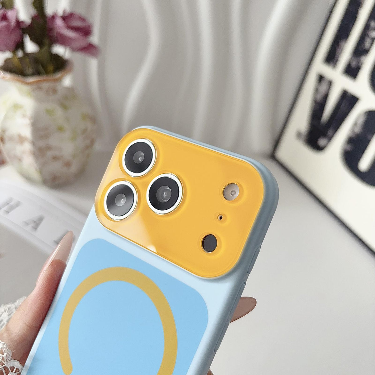 For iPhone 15 Pro Max Color Blocked Fruity PC Hybrid TPU Magnetic Phone Case - Grass Purple - EDA009800208B