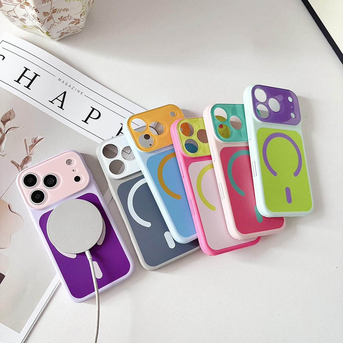 For iPhone 15 Pro Max Color Blocked Fruity PC Hybrid TPU Magnetic Phone Case - Grass Purple - EDA009800208B