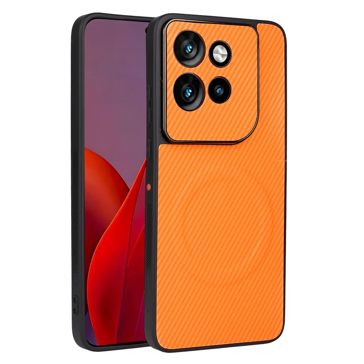 For Motorola Edge 60 Neo / Edge 50 Neo Precise Cutout Carbon Fiber Texture Vegan Leather Phone Case - Orange - EDA009801303A