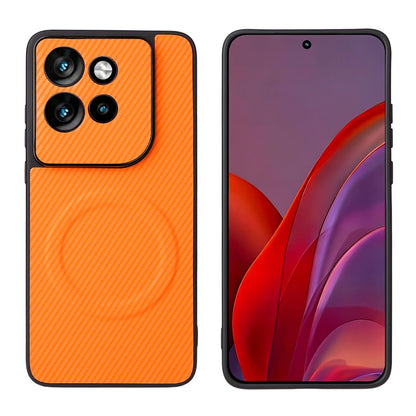 For Motorola Edge 60 Neo / Edge 50 Neo Precise Cutout Carbon Fiber Texture Vegan Leather Phone Case - Orange - EDA009801303A
