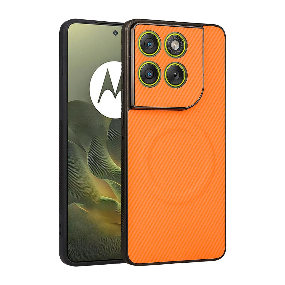 For Motorola Edge 70 5G / Moto X70 Air 5G Precise Cutout Carbon Fiber Texture Vegan Leather Phone Case - Orange - EDA009801304A
