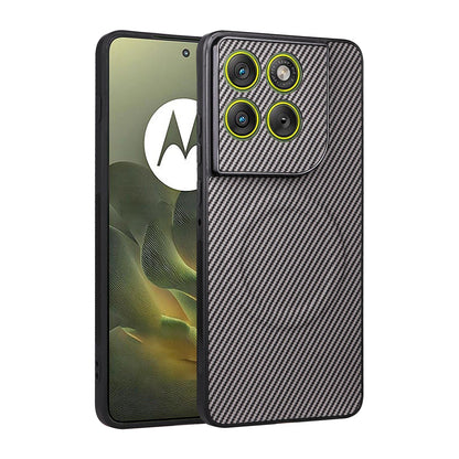 For Motorola Edge 70 5G / Moto X70 Air 5G Precise Cutout Carbon Fiber Texture Vegan Leather Phone Case - Grey - EDA009801304C
