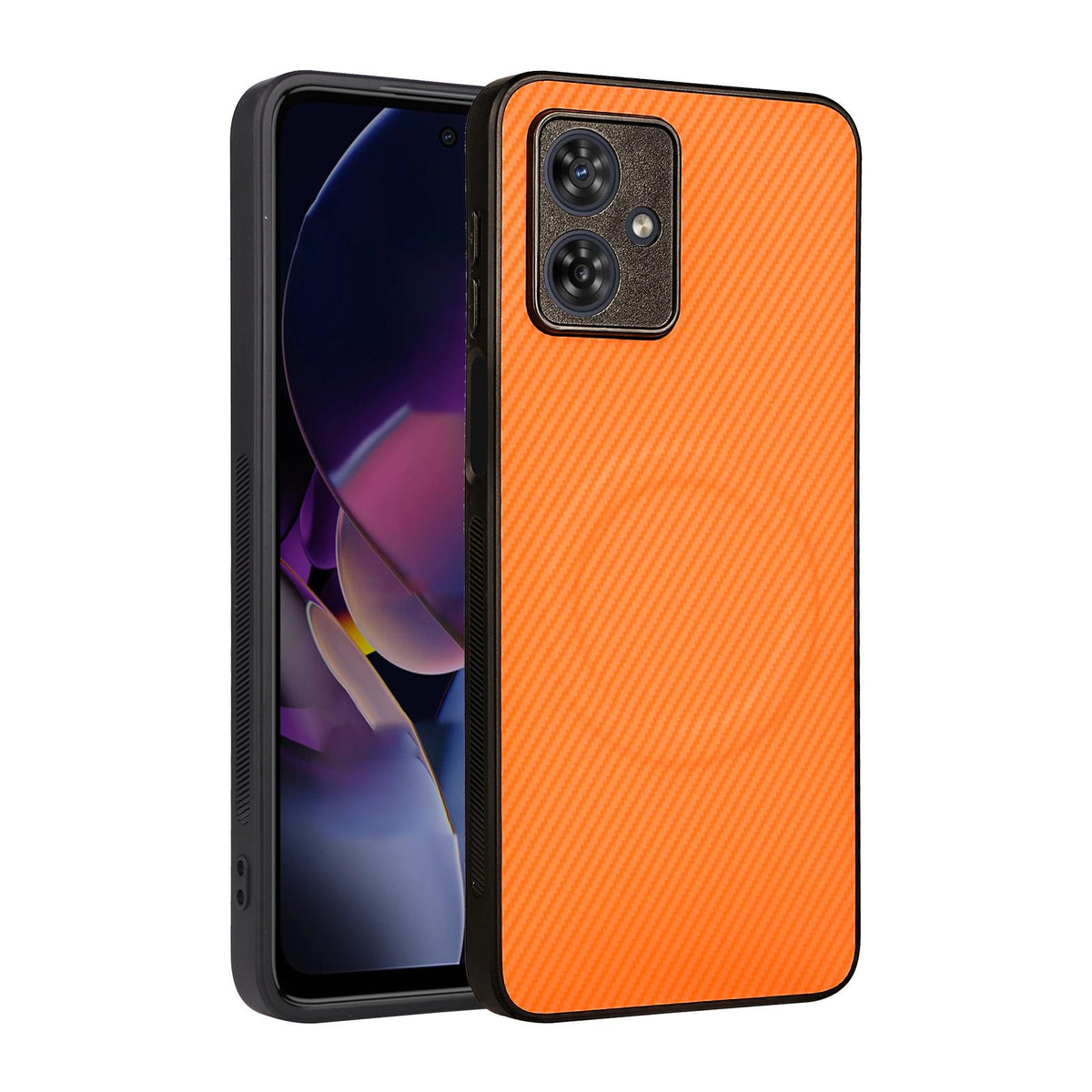 For Motorola Moto G54 / G54 Power / G64 Precise Cutout Carbon Fiber Texture Vegan Leather Phone Case - Orange - EDA009801308A