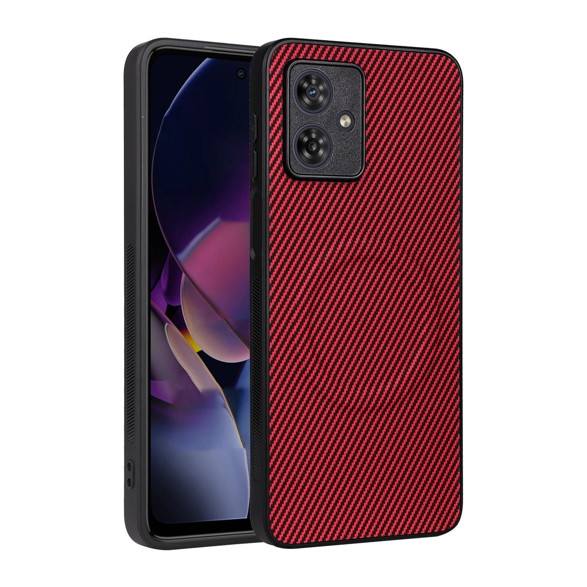For Motorola Moto G54 / G54 Power / G64 Precise Cutout Carbon Fiber Texture Vegan Leather Phone Case - Red - EDA009801308B