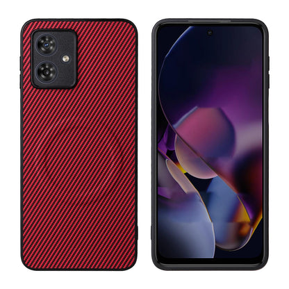 For Motorola Moto G54 / G54 Power / G64 Precise Cutout Carbon Fiber Texture Vegan Leather Phone Case - Red - EDA009801308B
