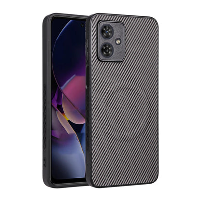For Motorola Moto G54 / G54 Power / G64 Precise Cutout Carbon Fiber Texture Vegan Leather Phone Case - Grey - EDA009801308C