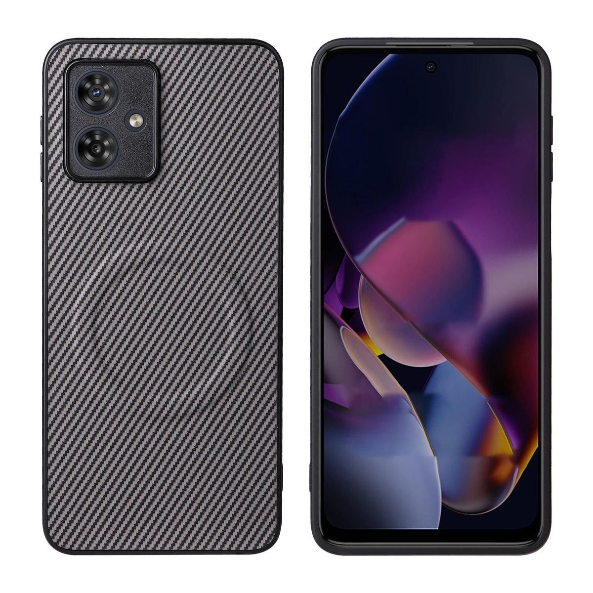 For Motorola Moto G54 / G54 Power / G64 Precise Cutout Carbon Fiber Texture Vegan Leather Phone Case - Grey - EDA009801308C