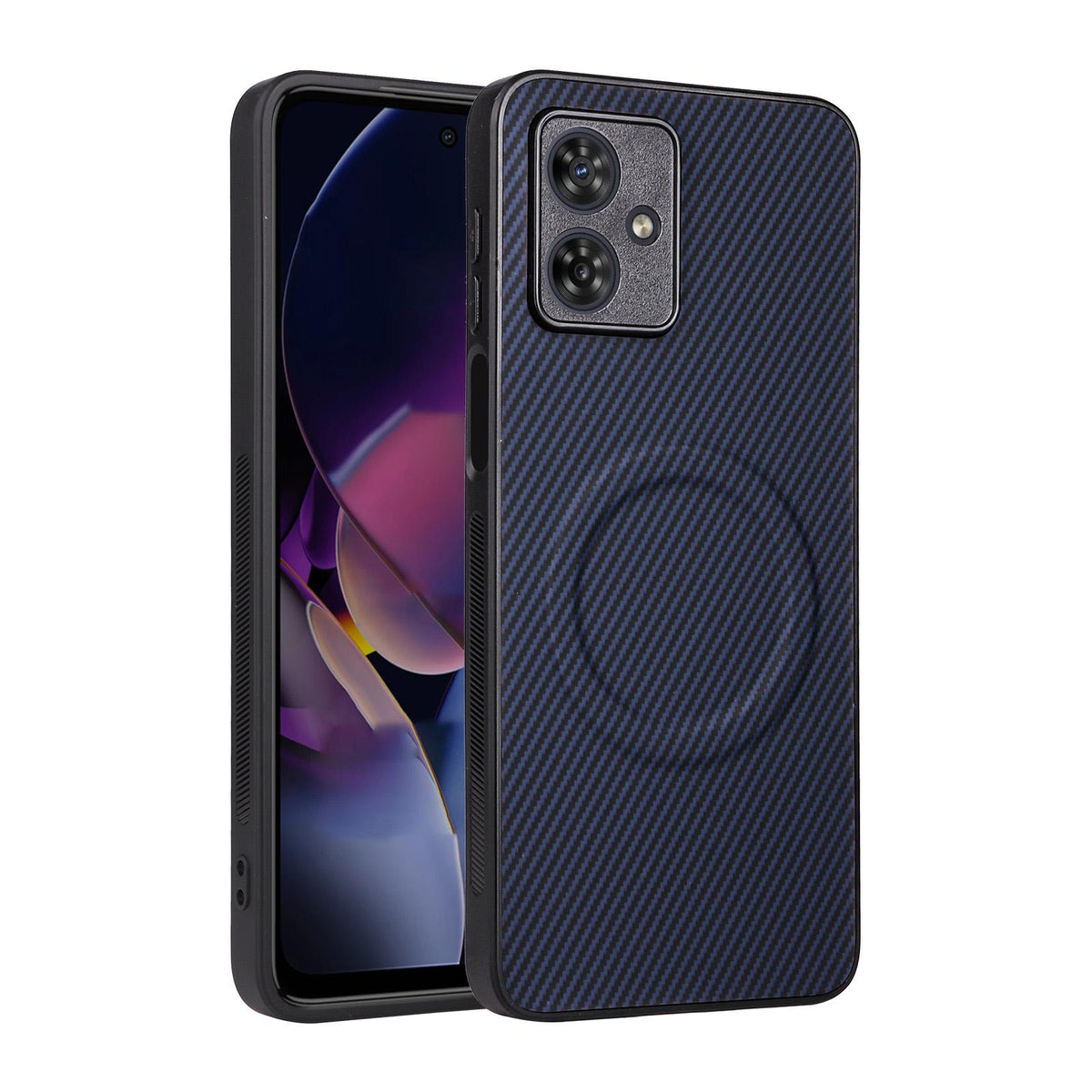 For Motorola Moto G54 / G54 Power / G64 Precise Cutout Carbon Fiber Texture Vegan Leather Phone Case - Blue - EDA009801308D