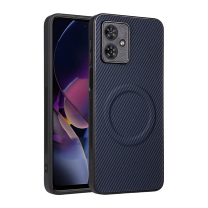 For Motorola Moto G54 / G54 Power / G64 Precise Cutout Carbon Fiber Texture Vegan Leather Phone Case - Blue - EDA009801308D