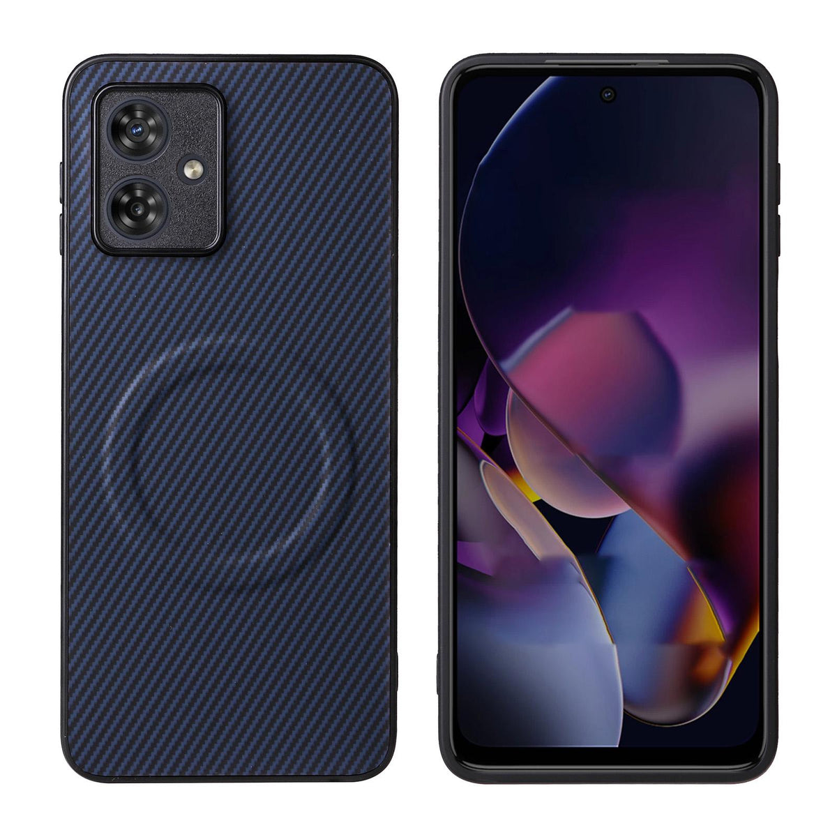 For Motorola Moto G54 / G54 Power / G64 Precise Cutout Carbon Fiber Texture Vegan Leather Phone Case - Blue - EDA009801308D