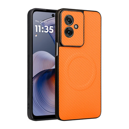 For Motorola Moto G55 5G Precise Cutout Carbon Fiber Texture Vegan Leather Phone Case - Orange - EDA009801309A