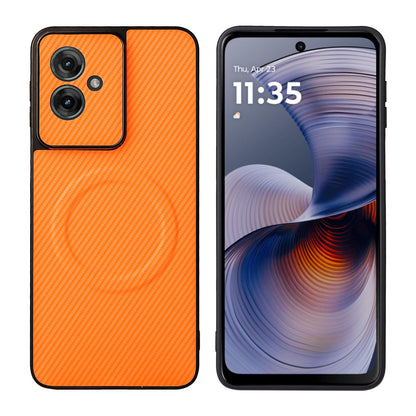 For Motorola Moto G55 5G Precise Cutout Carbon Fiber Texture Vegan Leather Phone Case - Orange - EDA009801309A