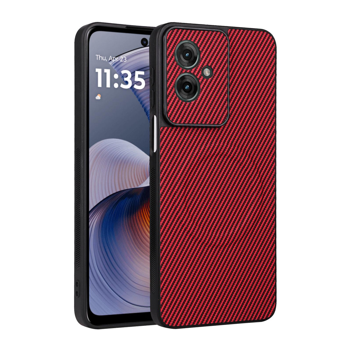 For Motorola Moto G55 5G Precise Cutout Carbon Fiber Texture Vegan Leather Phone Case - Red - EDA009801309B