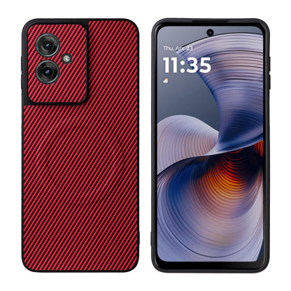 For Motorola Moto G55 5G Precise Cutout Carbon Fiber Texture Vegan Leather Phone Case - Red - EDA009801309B