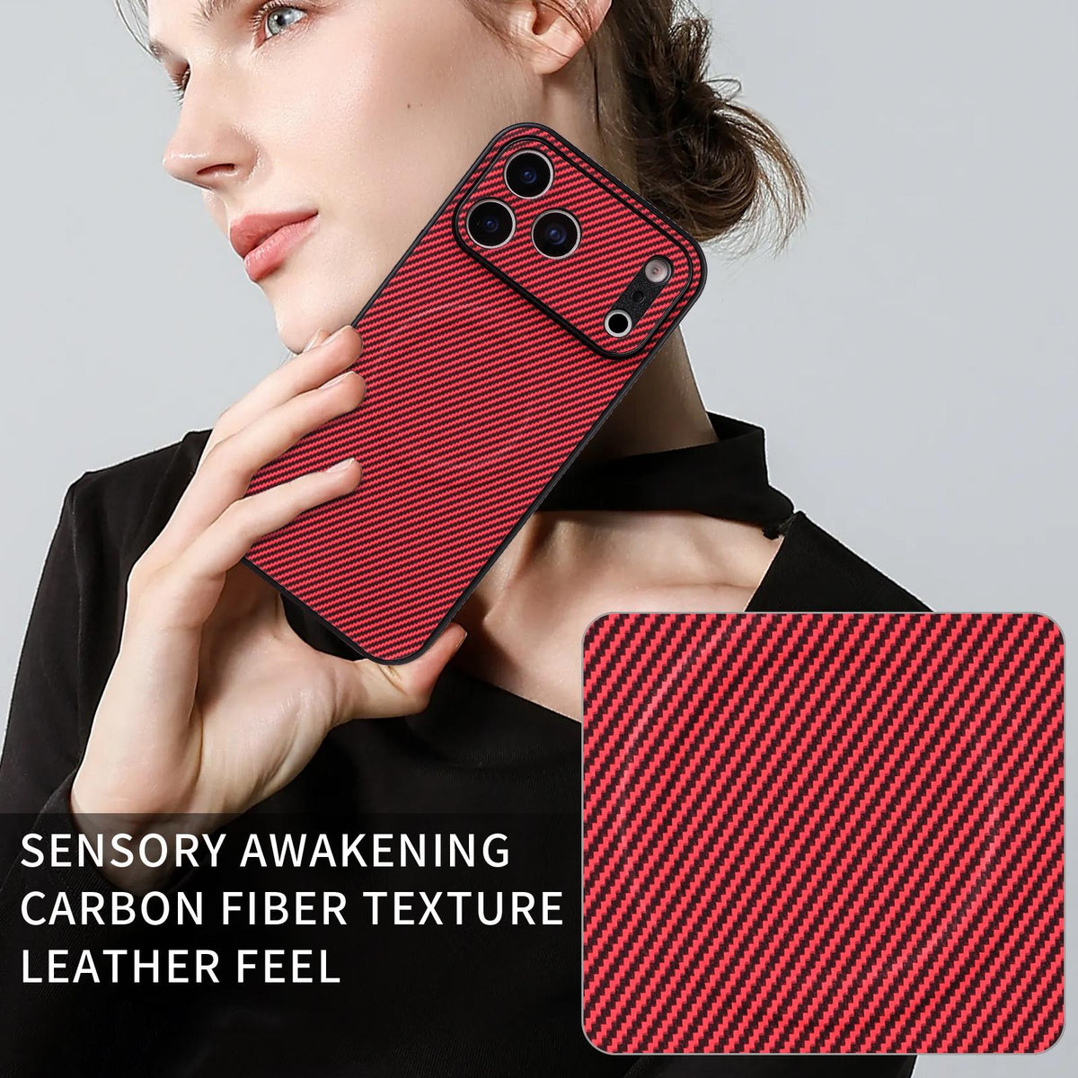 For Motorola Moto G55 5G Precise Cutout Carbon Fiber Texture Vegan Leather Phone Case - Red - EDA009801309B