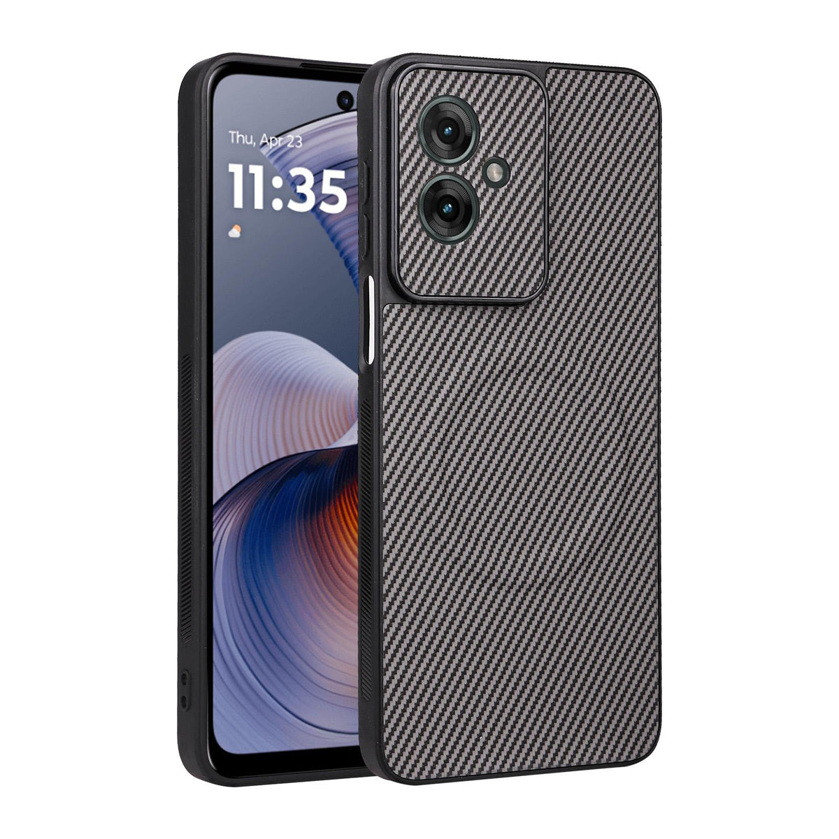 For Motorola Moto G55 5G Precise Cutout Carbon Fiber Texture Vegan Leather Phone Case - Grey - EDA009801309C