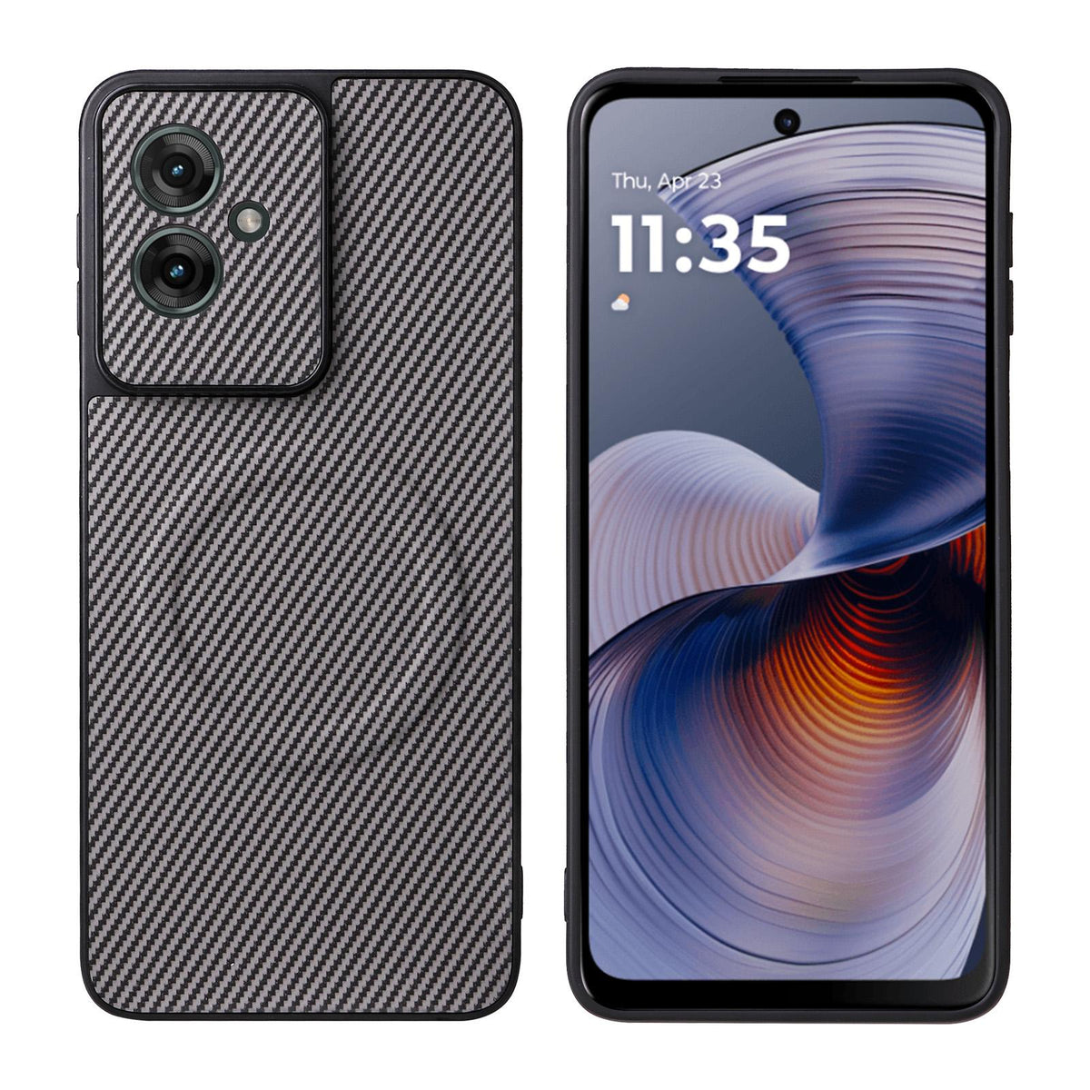 For Motorola Moto G55 5G Precise Cutout Carbon Fiber Texture Vegan Leather Phone Case - Grey - EDA009801309C