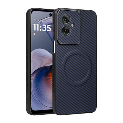 For Motorola Moto G55 5G Precise Cutout Carbon Fiber Texture Vegan Leather Phone Case - Blue - EDA009801309D