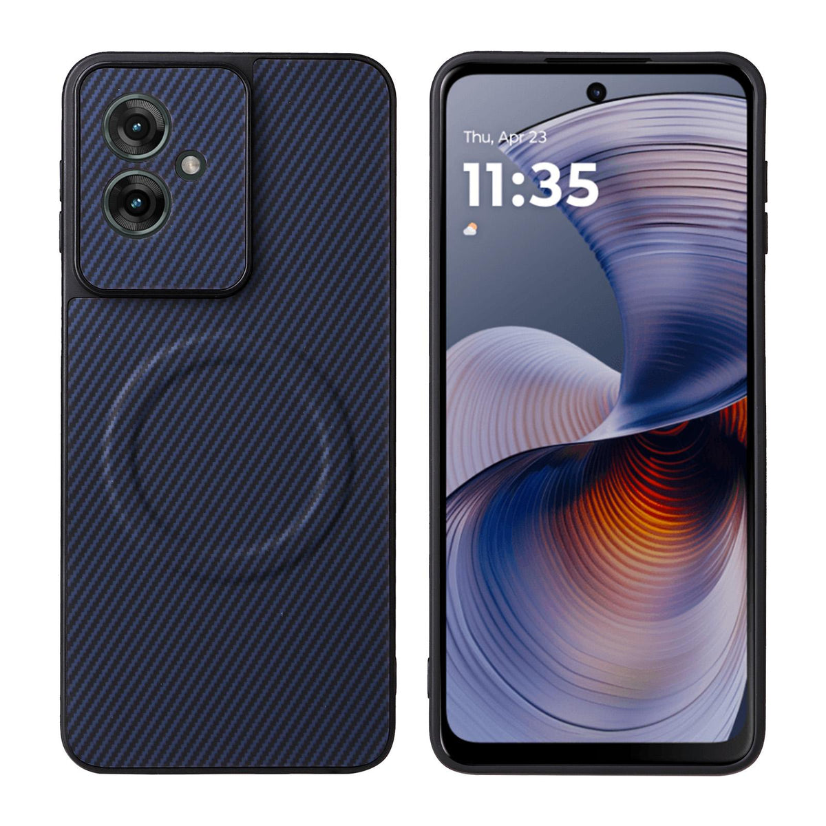 For Motorola Moto G55 5G Precise Cutout Carbon Fiber Texture Vegan Leather Phone Case - Blue - EDA009801309D