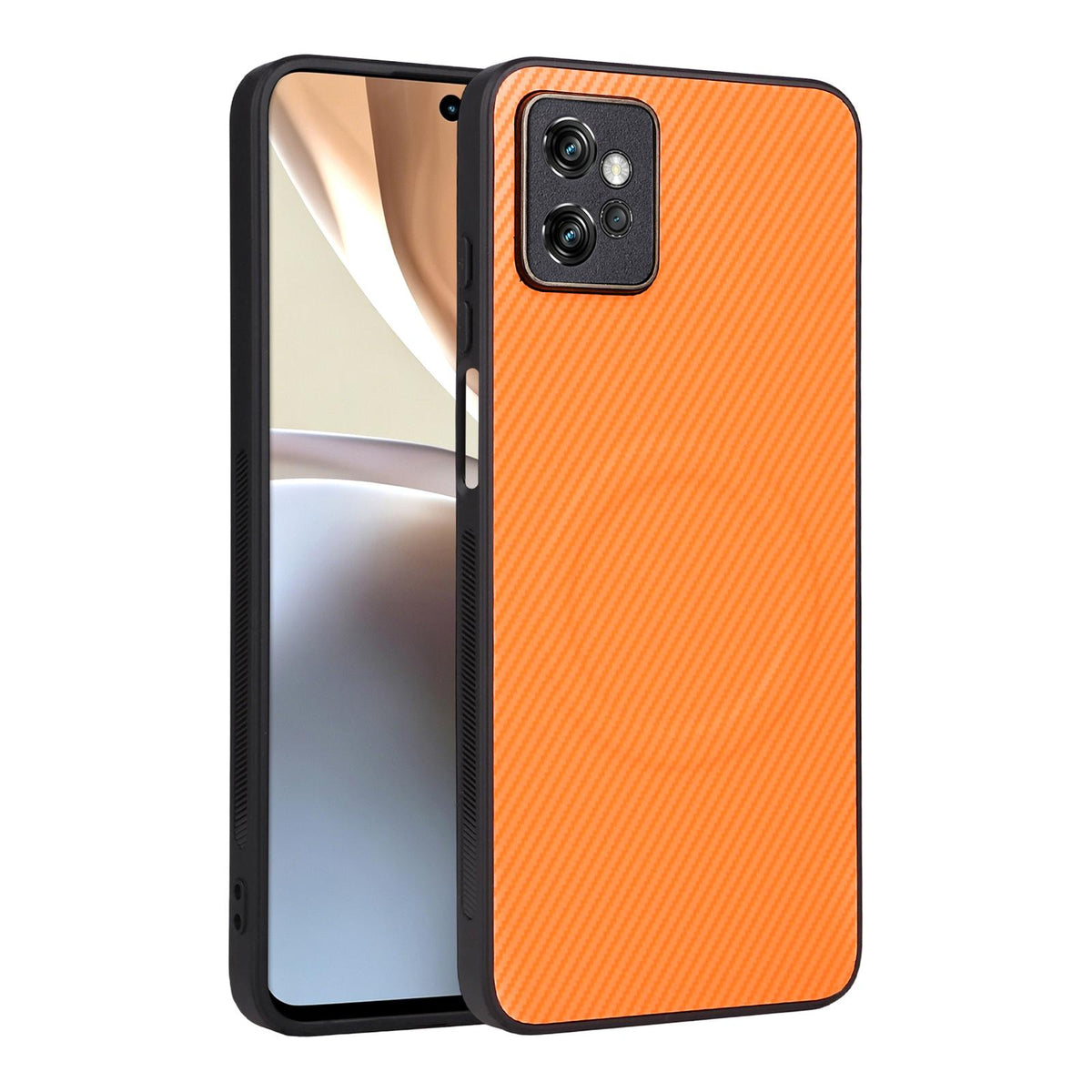 For Motorola Moto G32 Precise Cutout Carbon Fiber Texture Vegan Leather Phone Case - Orange - EDA009801311A