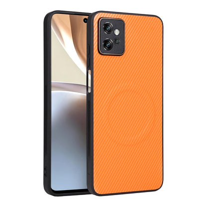 For Motorola Moto G32 Precise Cutout Carbon Fiber Texture Vegan Leather Phone Case - Orange - EDA009801311A