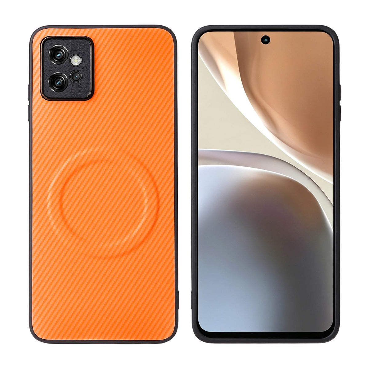 For Motorola Moto G32 Precise Cutout Carbon Fiber Texture Vegan Leather Phone Case - Orange - EDA009801311A