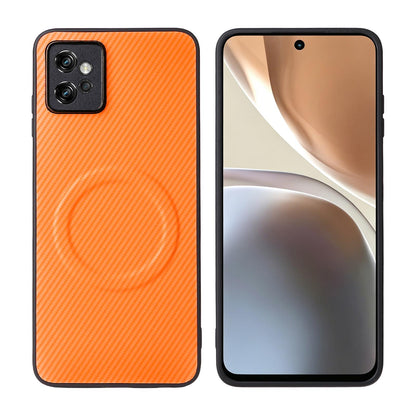 For Motorola Moto G32 Precise Cutout Carbon Fiber Texture Vegan Leather Phone Case - Orange - EDA009801311A