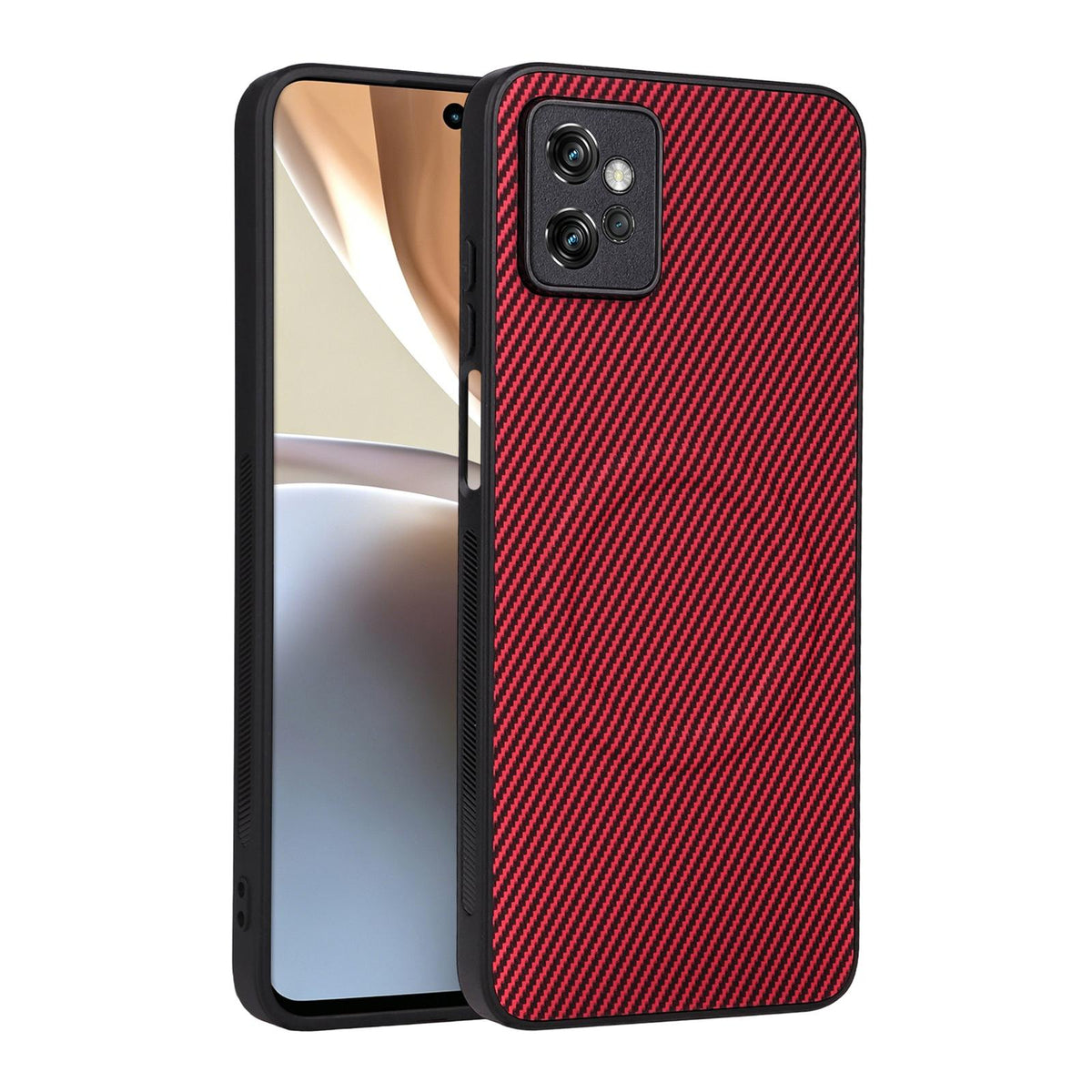 For Motorola Moto G32 Precise Cutout Carbon Fiber Texture Vegan Leather Phone Case - Red - EDA009801311B