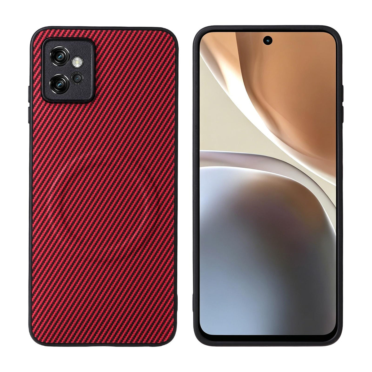 For Motorola Moto G32 Precise Cutout Carbon Fiber Texture Vegan Leather Phone Case - Red - EDA009801311B