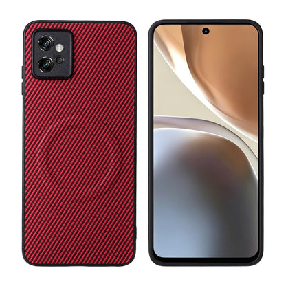 For Motorola Moto G32 Precise Cutout Carbon Fiber Texture Vegan Leather Phone Case - Red - EDA009801311B