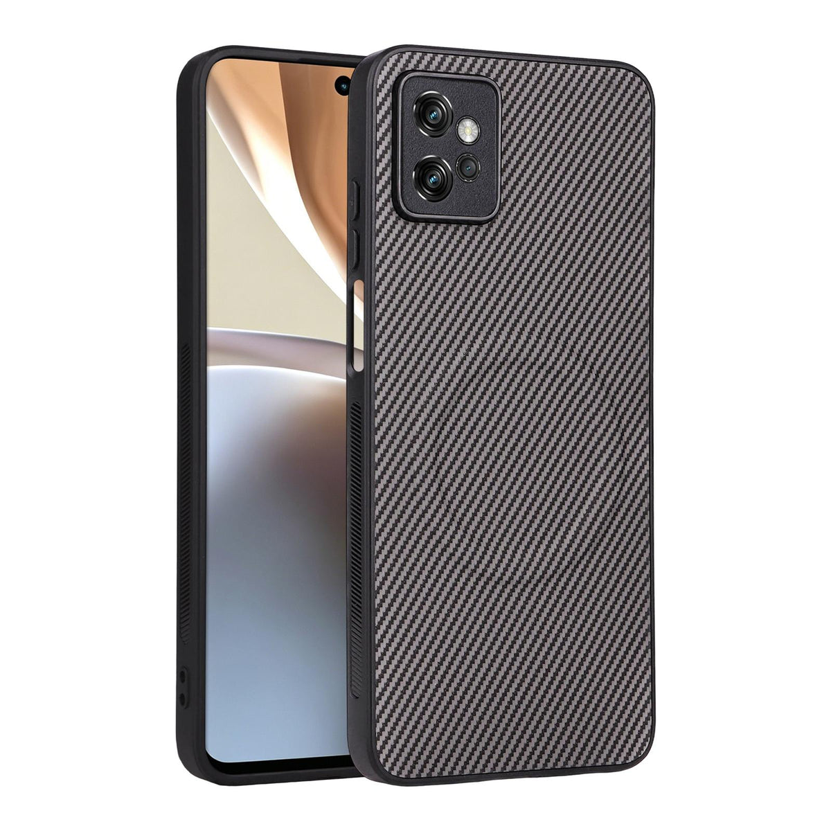 For Motorola Moto G32 Precise Cutout Carbon Fiber Texture Vegan Leather Phone Case - Grey - EDA009801311C