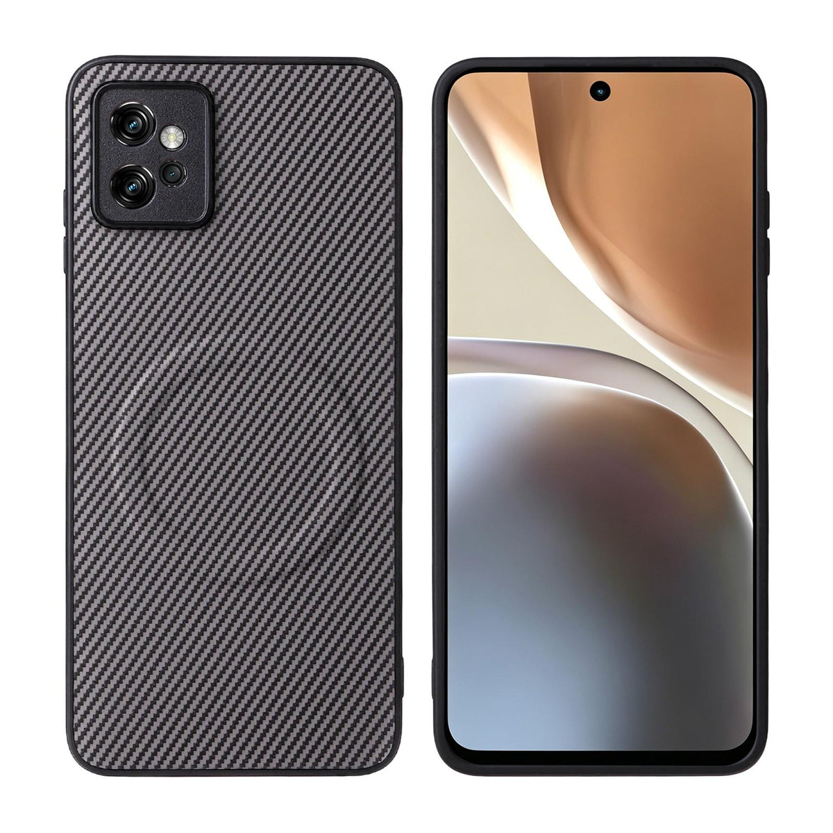 For Motorola Moto G32 Precise Cutout Carbon Fiber Texture Vegan Leather Phone Case - Grey - EDA009801311C