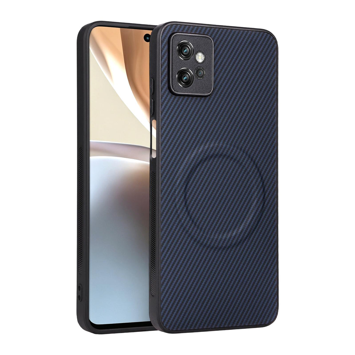 For Motorola Moto G32 Precise Cutout Carbon Fiber Texture Vegan Leather Phone Case - Blue - EDA009801311D