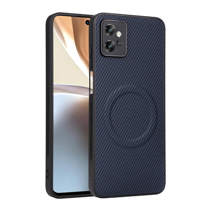 For Motorola Moto G32 Precise Cutout Carbon Fiber Texture Vegan Leather Phone Case - Blue - EDA009801311D