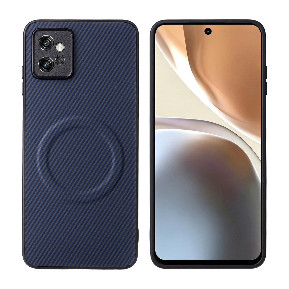 For Motorola Moto G32 Precise Cutout Carbon Fiber Texture Vegan Leather Phone Case - Blue - EDA009801311D