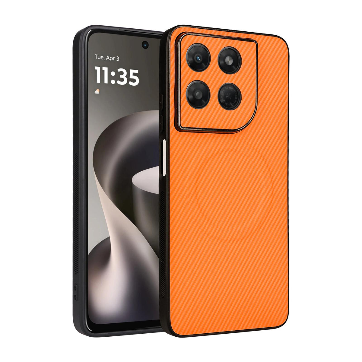 For Motorola Moto G37 Power Precise Cutout Carbon Fiber Texture Vegan Leather Phone Case - Orange - EDA009801313A