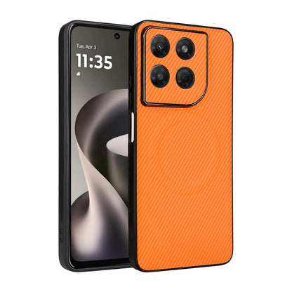 For Motorola Moto G37 Power Precise Cutout Carbon Fiber Texture Vegan Leather Phone Case - Orange - EDA009801313A