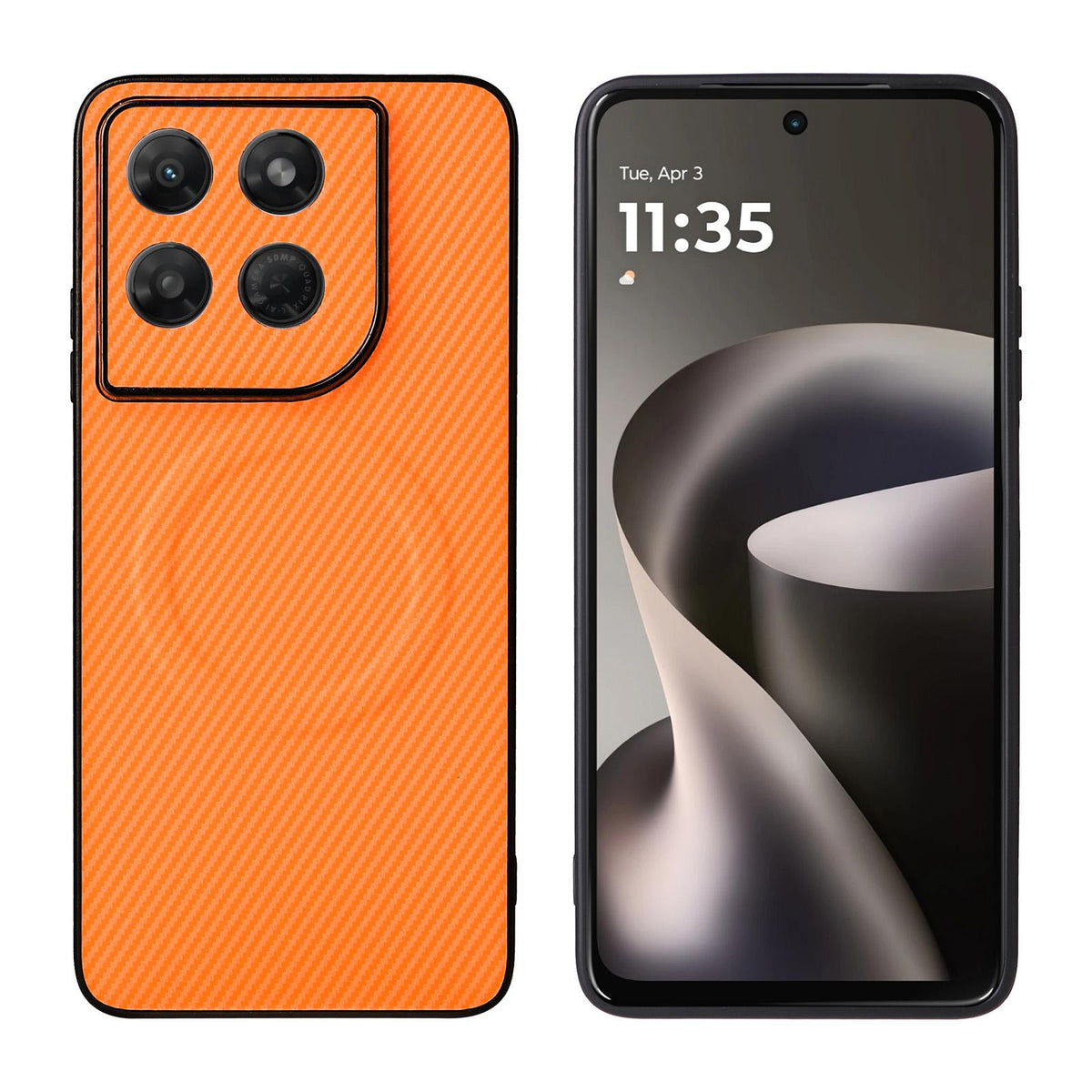 For Motorola Moto G37 Power Precise Cutout Carbon Fiber Texture Vegan Leather Phone Case - Orange - EDA009801313A