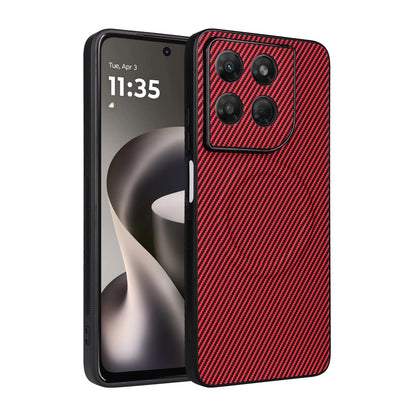 For Motorola Moto G37 Power Precise Cutout Carbon Fiber Texture Vegan Leather Phone Case - Red - EDA009801313B