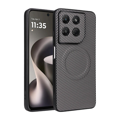 For Motorola Moto G37 Power Precise Cutout Carbon Fiber Texture Vegan Leather Phone Case - Grey - EDA009801313C