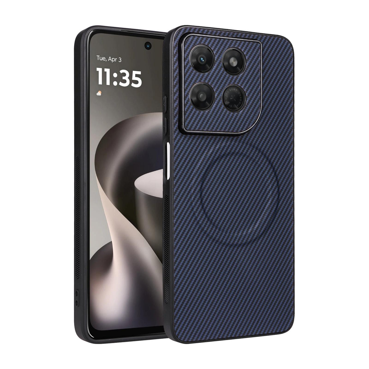 For Motorola Moto G37 Power Precise Cutout Carbon Fiber Texture Vegan Leather Phone Case - Blue - EDA009801313D