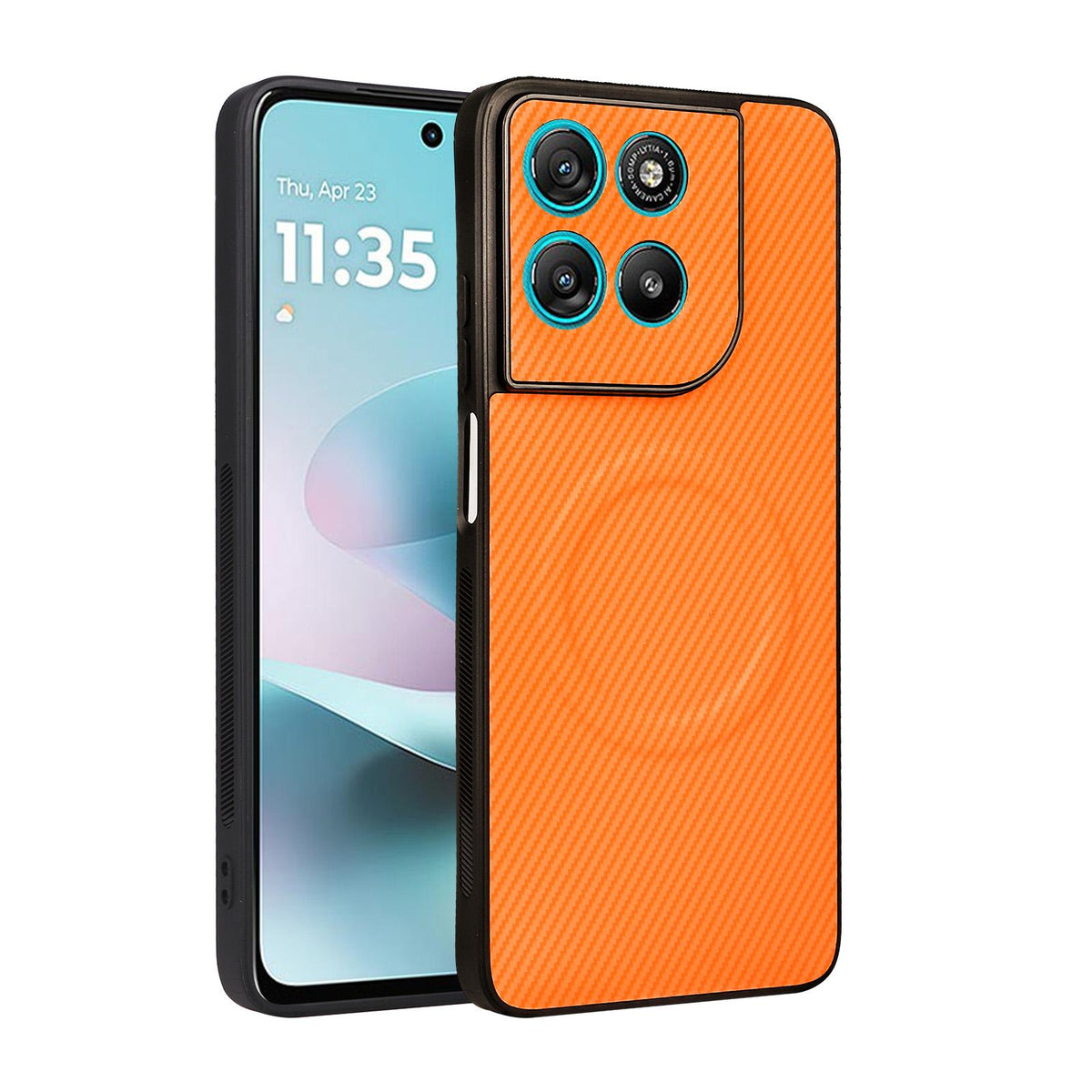 For Motorola Moto G67 Power / G57 Power Precise Cutout Carbon Fiber Texture Vegan Leather Phone Case - Orange - EDA009801315A