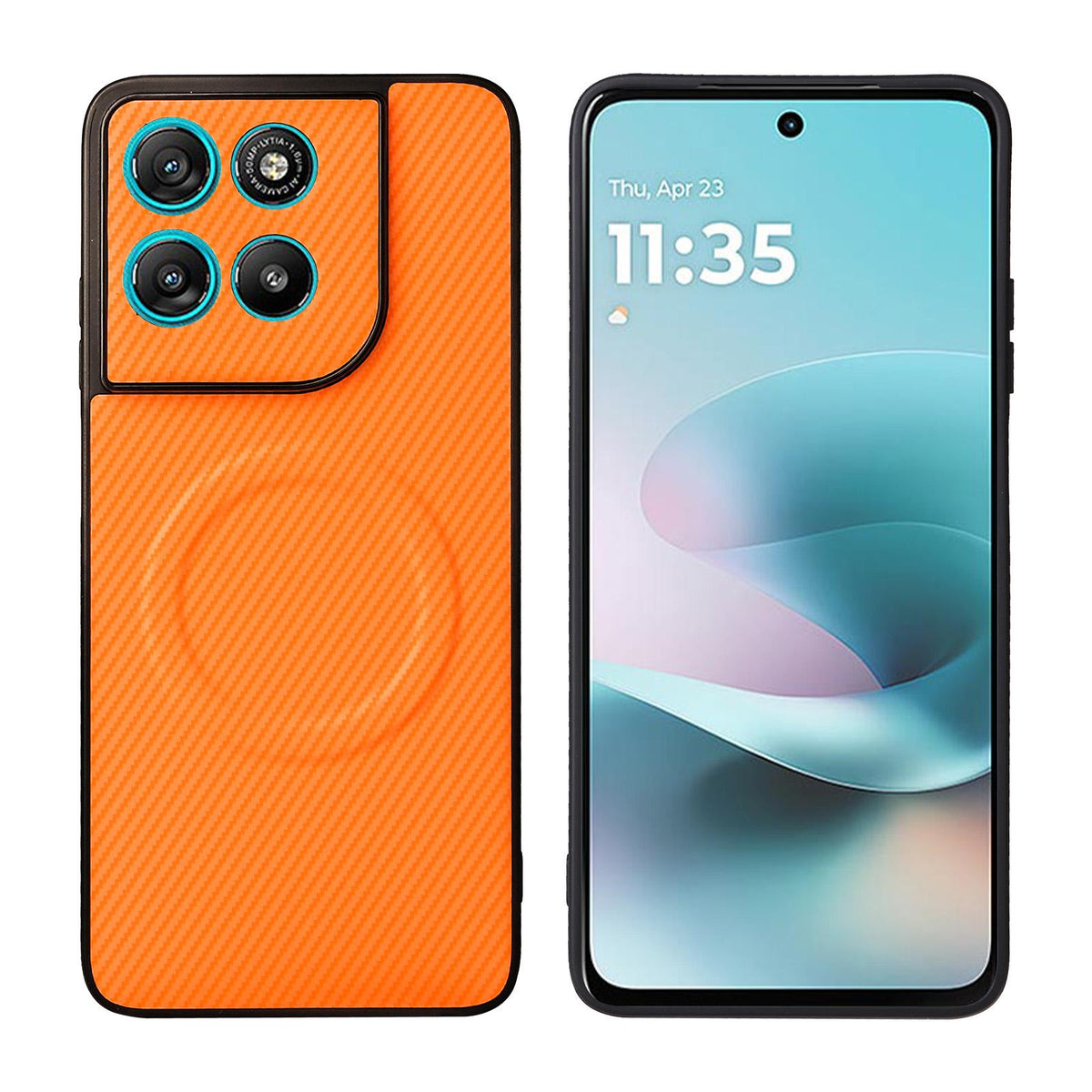 For Motorola Moto G67 Power / G57 Power Precise Cutout Carbon Fiber Texture Vegan Leather Phone Case - Orange - EDA009801315A
