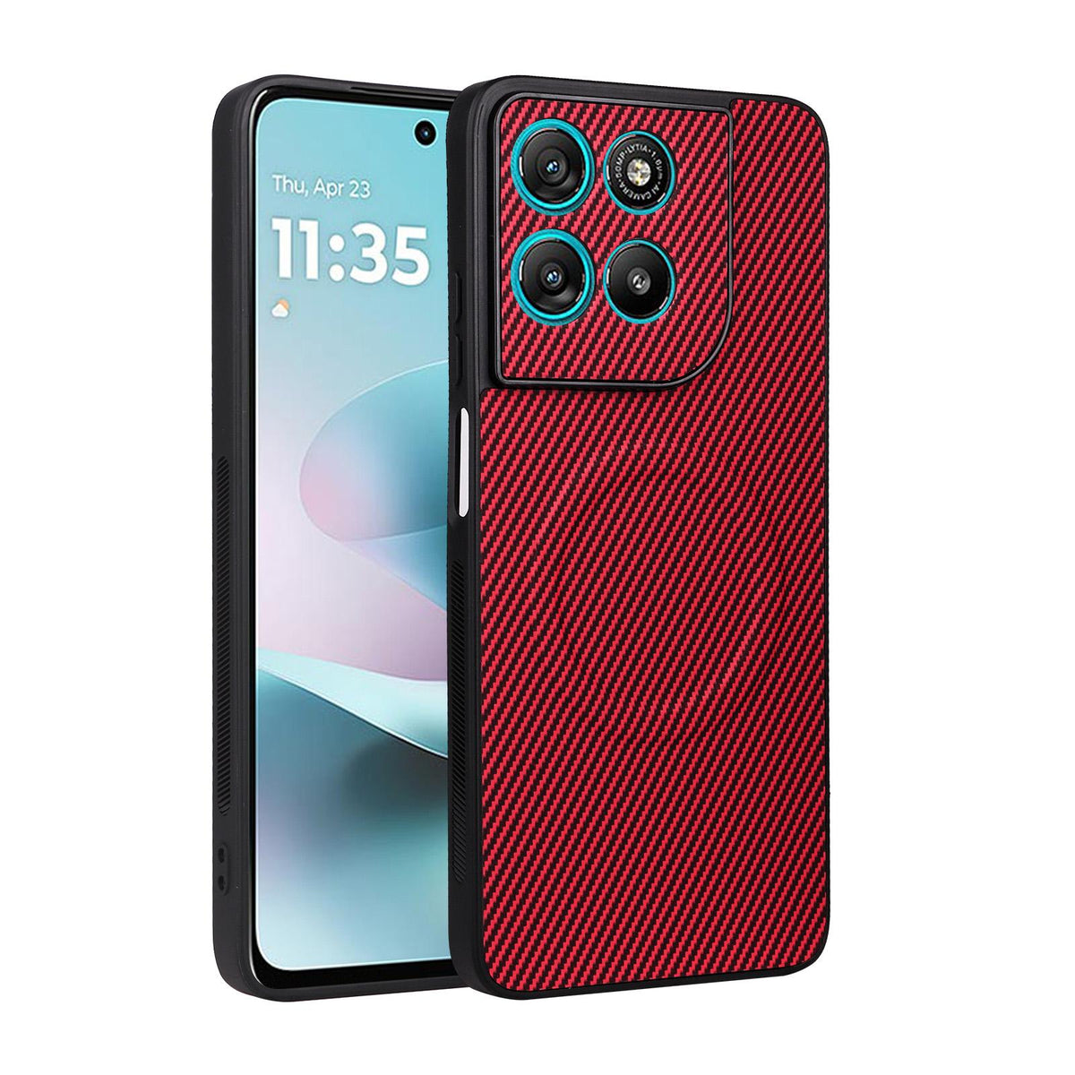 For Motorola Moto G67 Power / G57 Power Precise Cutout Carbon Fiber Texture Vegan Leather Phone Case - Red - EDA009801315B