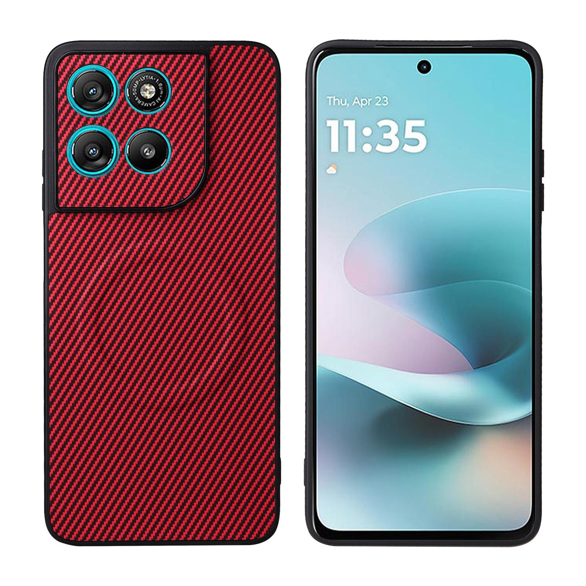 For Motorola Moto G67 Power / G57 Power Precise Cutout Carbon Fiber Texture Vegan Leather Phone Case - Red - EDA009801315B
