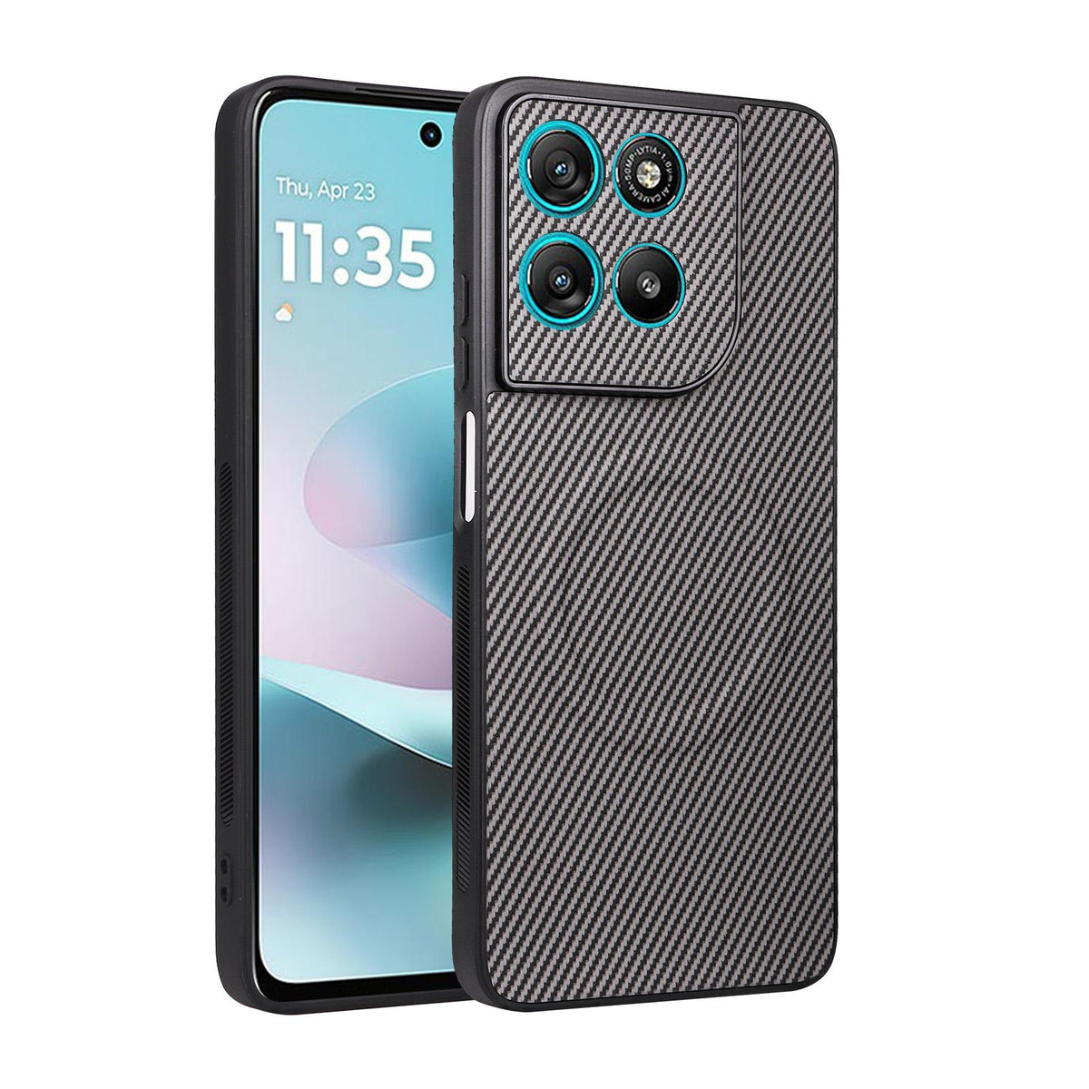 For Motorola Moto G67 Power / G57 Power Precise Cutout Carbon Fiber Texture Vegan Leather Phone Case - Grey - EDA009801315C